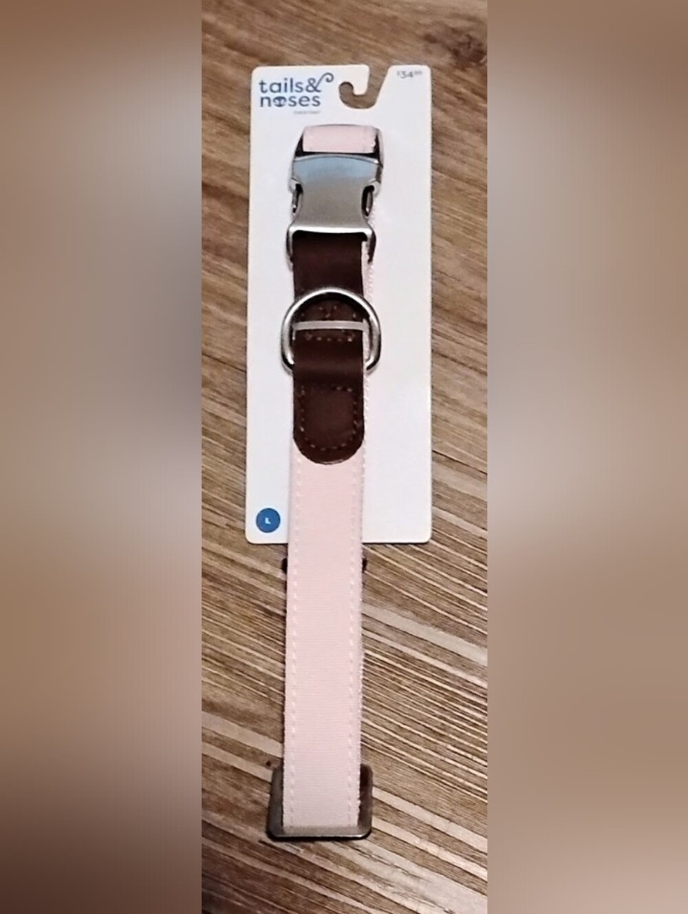 tails & noses Light Pink Large Dog Collar with Brown Leather Accents